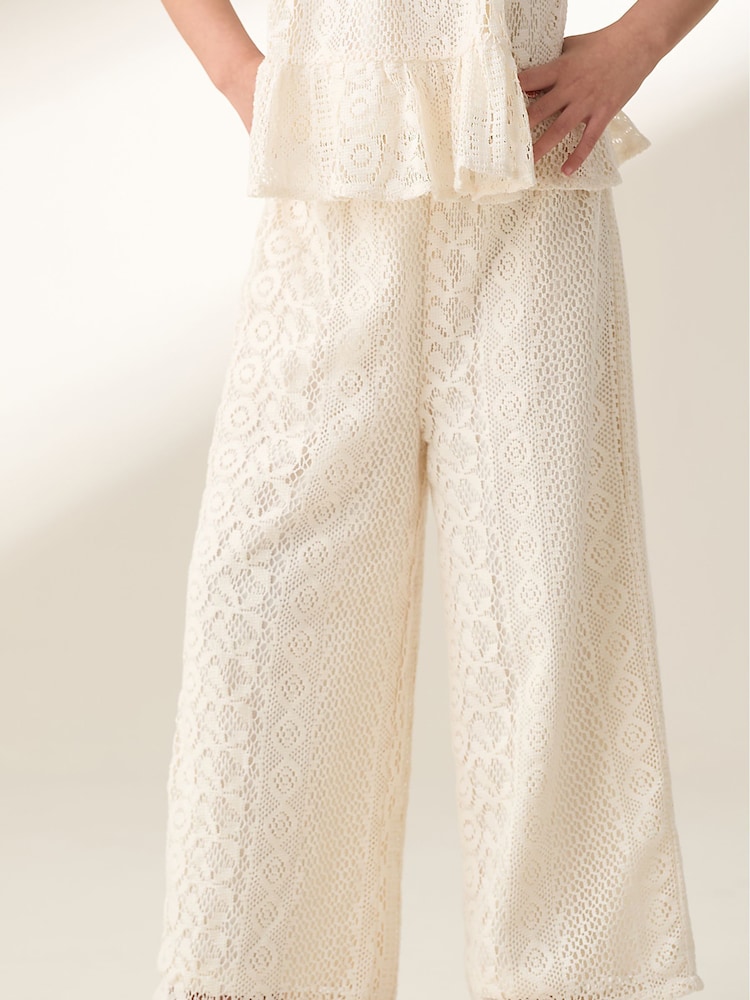 Angel & Rocket Cream Kinsley Jersey Crochet Trousers - Image 1 of 6