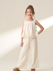 Angel & Rocket Cream Kinsley Jersey Crochet Trousers - Image 3 of 6