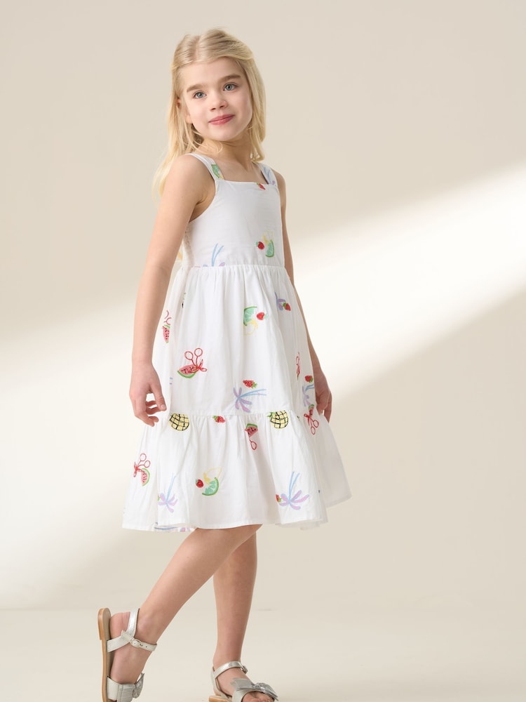 Angel & Rocket White Emmie Embroidered Fruit 100% Cotton Dress - Image 4 of 7