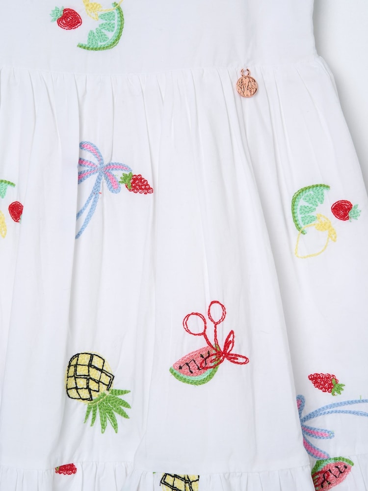 Angel & Rocket White Emmie Embroidered Fruit 100% Cotton Dress - Image 7 of 7
