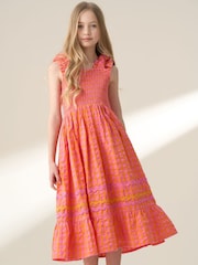Angel & Rocket Orange Bella Ric Rac Midi 100% Cotton Dress - Image 3 of 7