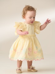 Angel & Rocket Yellow Lina Frill Sleeve 100% Cotton Dress With Bloomer - Image 1 of 7