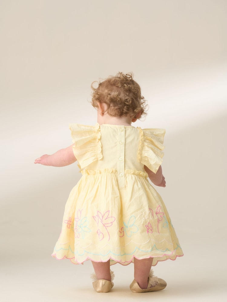 Angel & Rocket Yellow Lina Frill Sleeve 100% Cotton Dress With Bloomer - Image 3 of 7