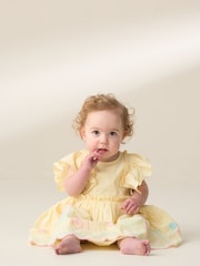 Angel & Rocket Yellow Lina Frill Sleeve 100% Cotton Dress With Bloomer - Image 4 of 7