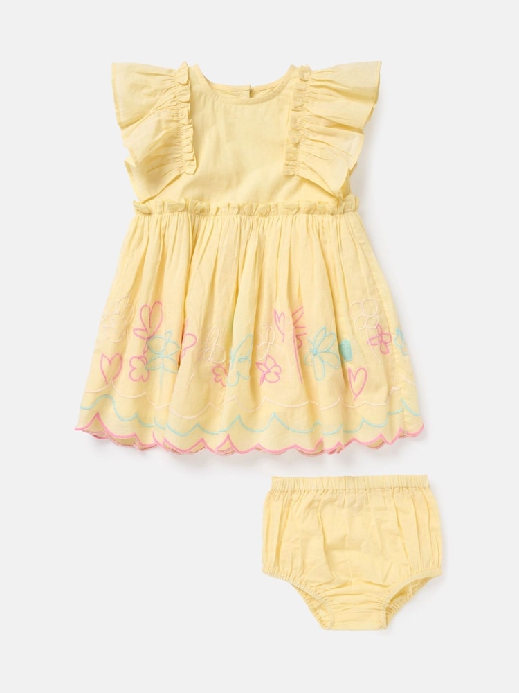 Angel & Rocket Yellow Lina Frill Sleeve 100% Cotton Dress With Bloomer - Image 5 of 7