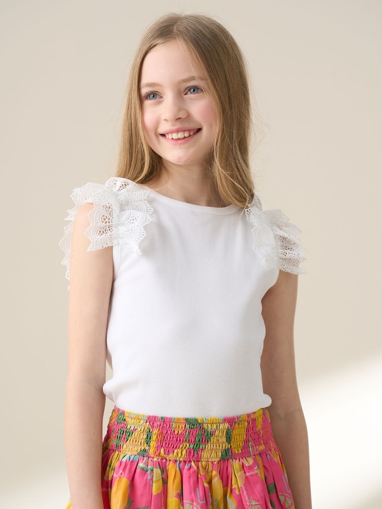 Angel & Rocket White Jess Flower Trim Vest - Image 1 of 5