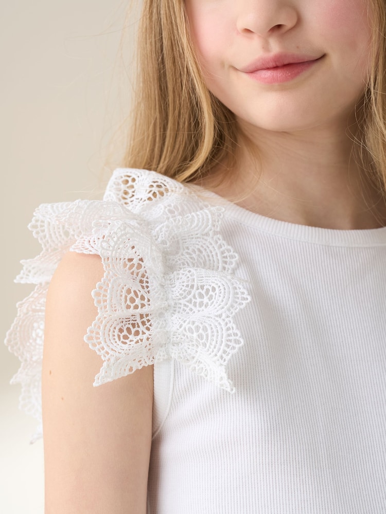Angel & Rocket White Jess Flower Trim Vest - Image 2 of 5