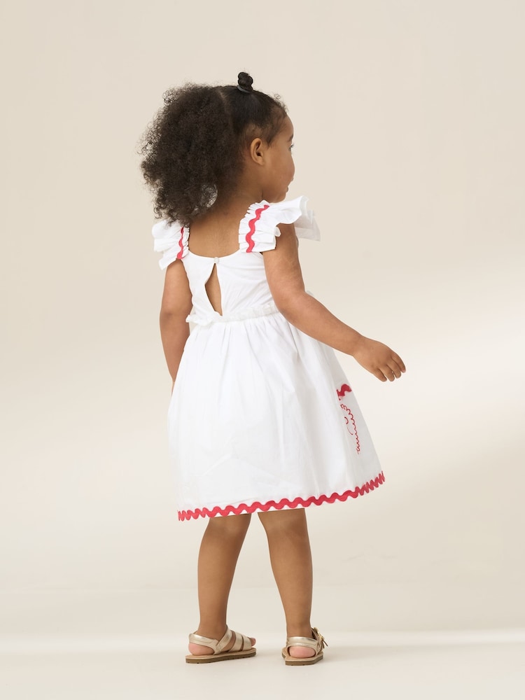 Angel & Rocket White Lola Ric Rac Pocket 100% Cotton Dress - Image 2 of 6