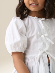 Angel & Rocket White Rochelle Denim Peplum Bow 100% Cotton Top - Image 3 of 7
