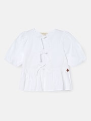 Angel & Rocket White Rochelle Denim Peplum Bow 100% Cotton Top - Image 5 of 7