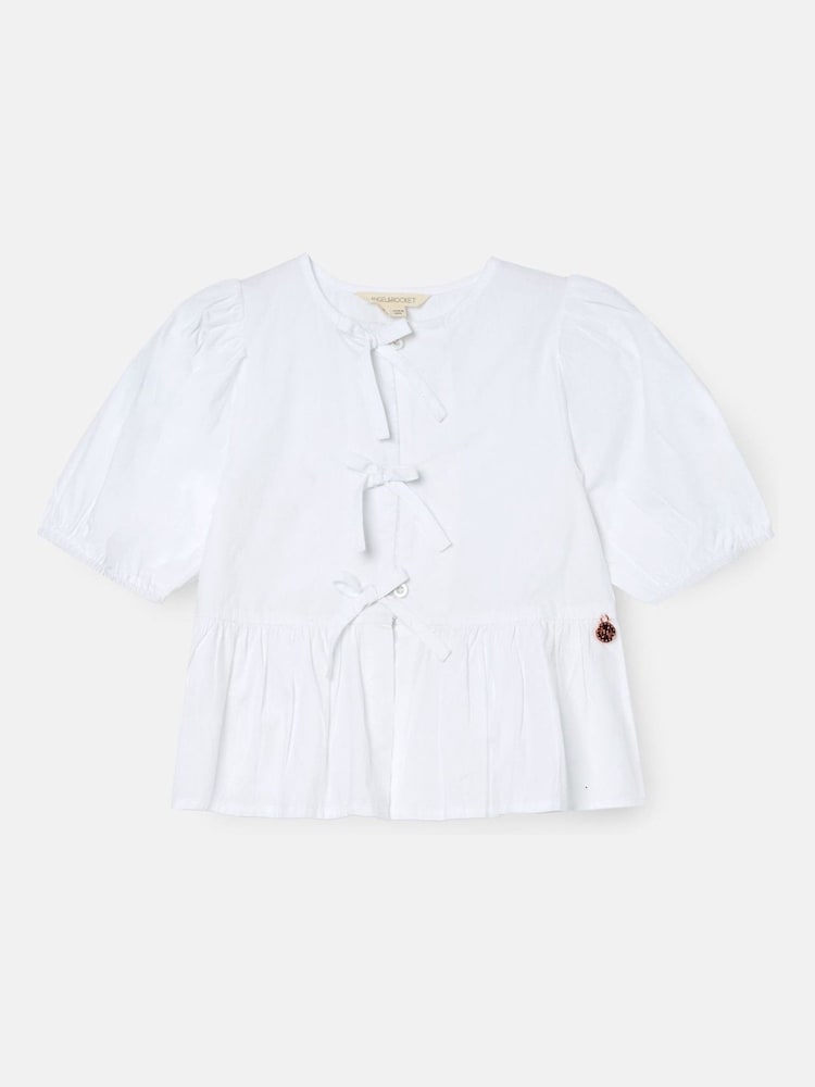 Angel & Rocket White Rochelle Denim Peplum Bow 100% Cotton Top - Image 5 of 7