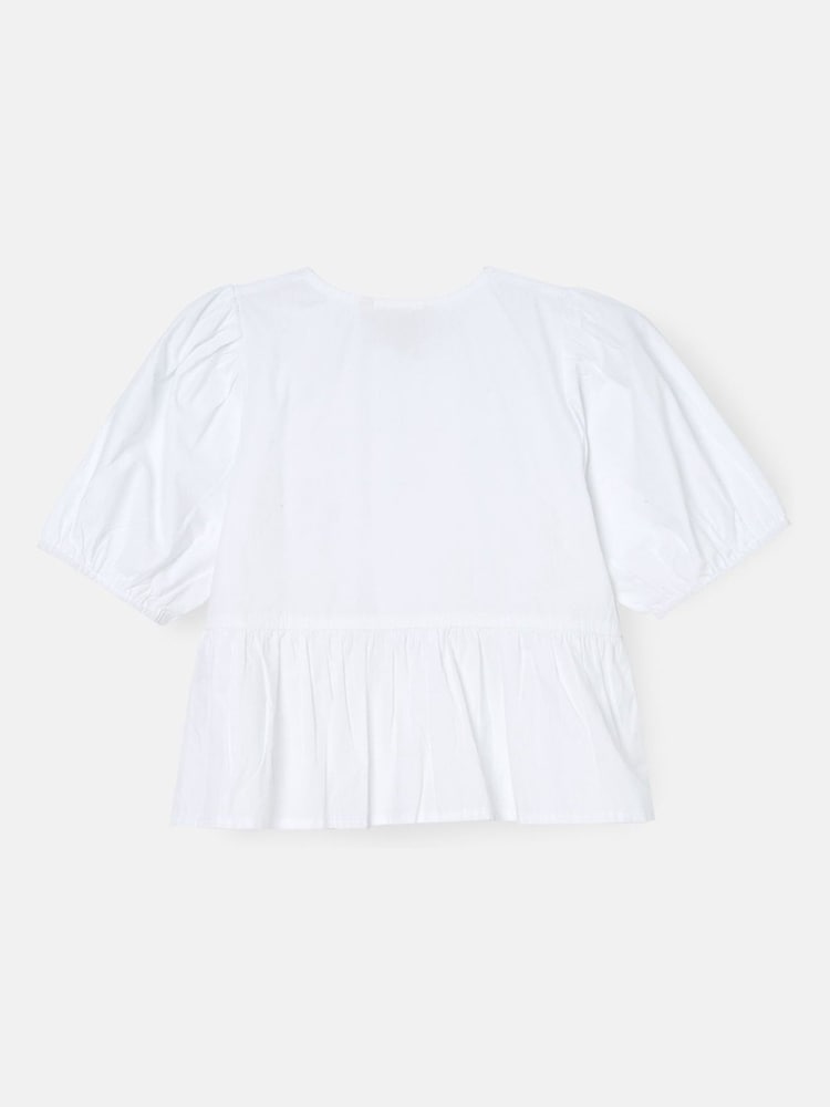 Angel & Rocket White Rochelle Denim Peplum Bow 100% Cotton Top - Image 6 of 7