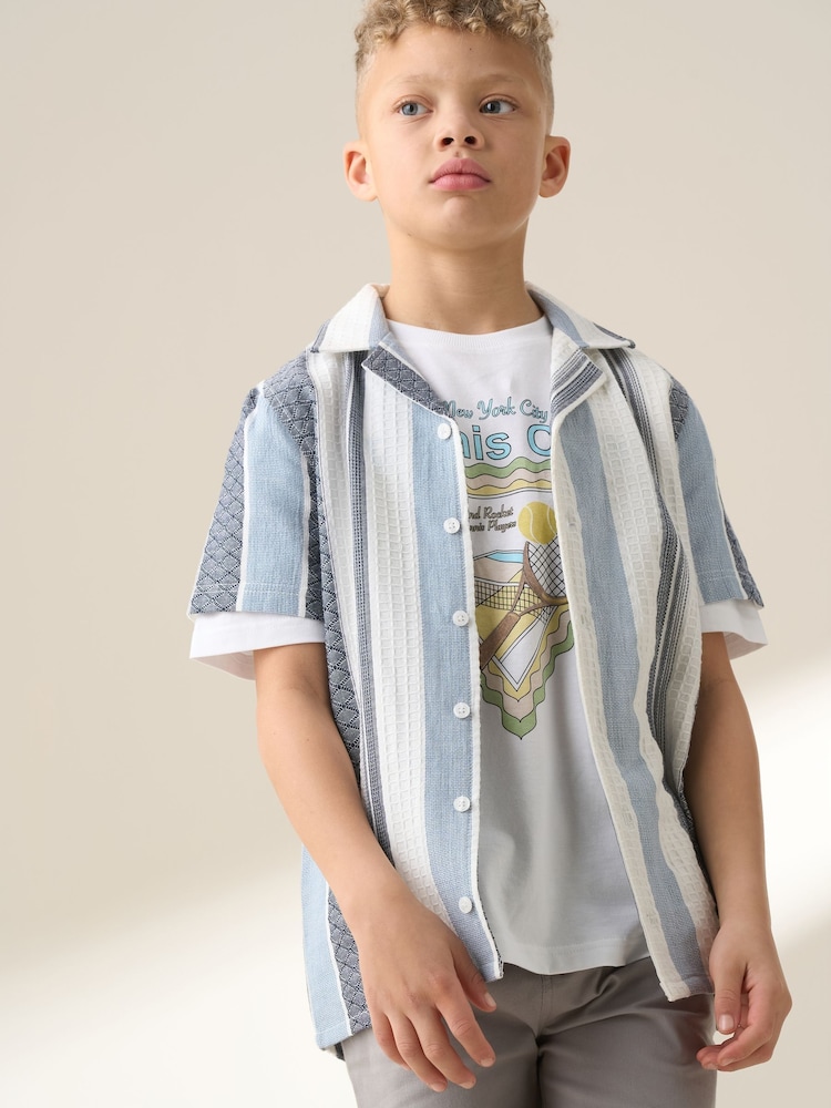 Angel & Rocket White Enzo Jacquard Stripe 100% Cotton Shirt - Image 1 of 7