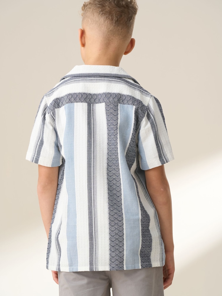Angel & Rocket White Enzo Jacquard Stripe 100% Cotton Shirt - Image 2 of 7