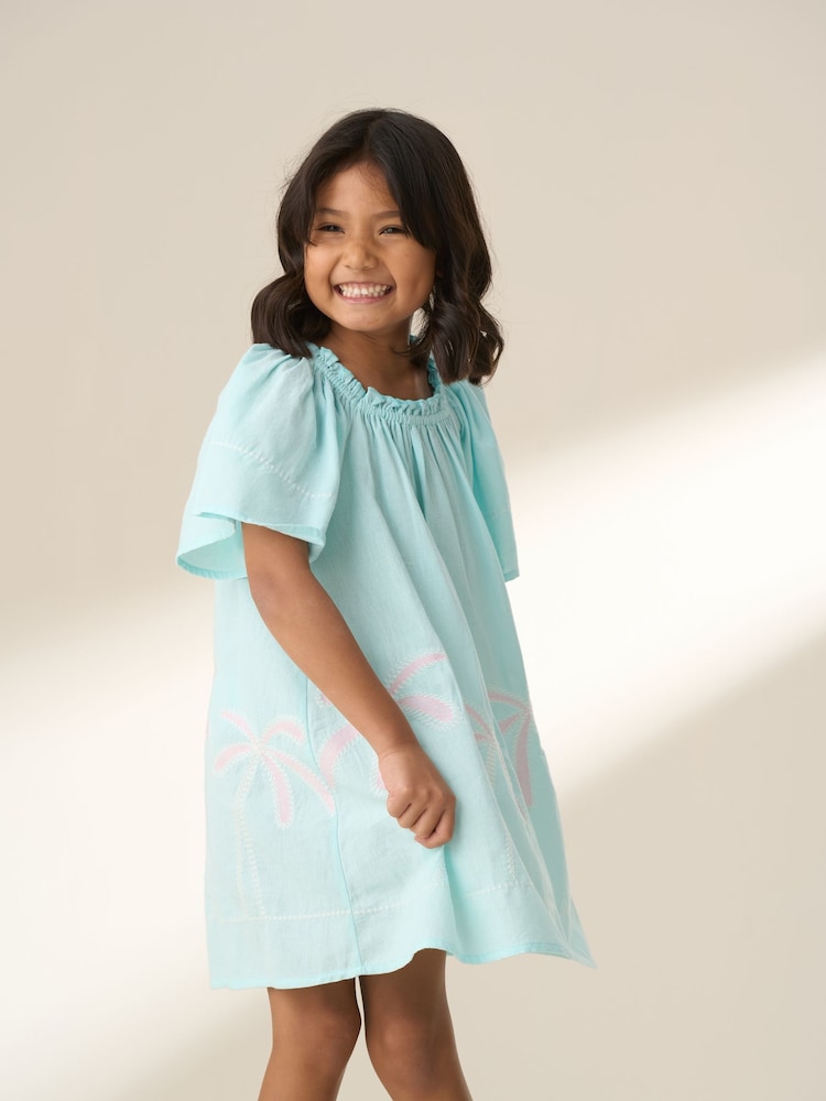 Angel & Rocket Blue Paloma Embroidered Hem Swing Dress - Image 2 of 9 Angel & Rocket Blue Paloma Embroidered Hem Swing Dress - Image 2 of 9