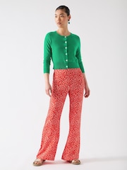 LK Bennett Green Vanessa Jelly Bean 100% Cotton Crew Neck Pointelle Detail Cardigan - Image 1 of 3