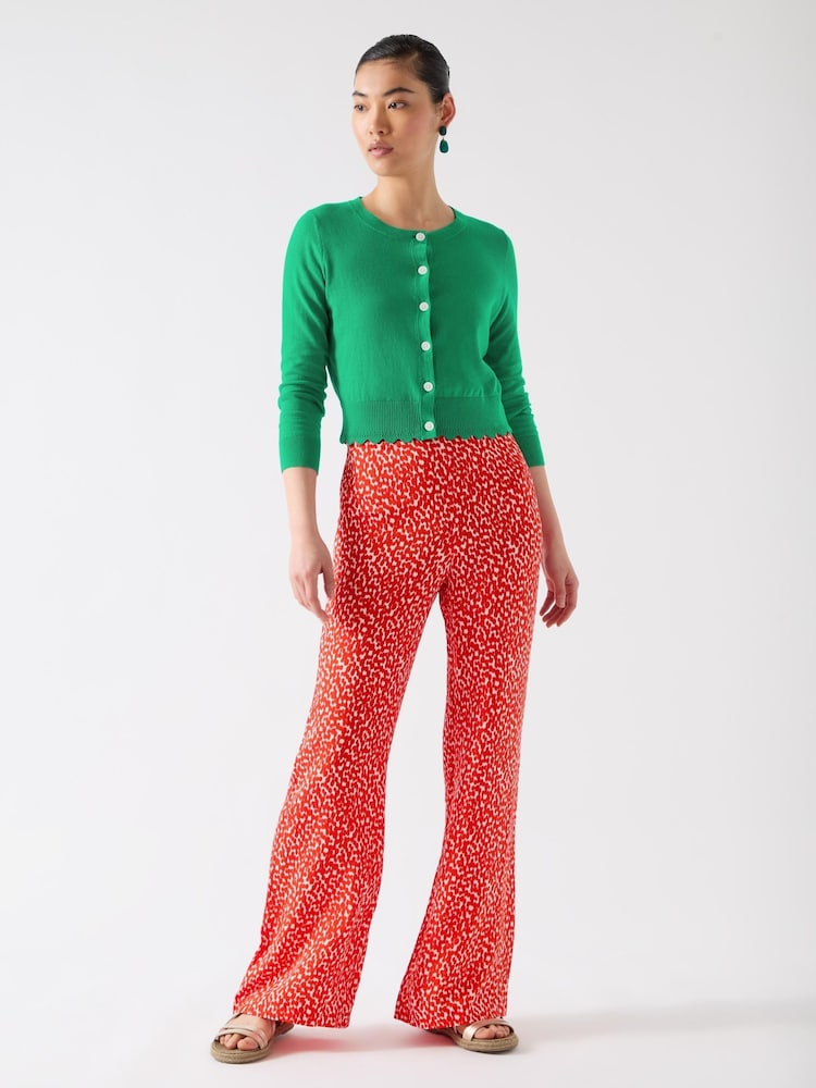 LK Bennett Green Vanessa Jelly Bean 100% Cotton Crew Neck Pointelle Detail Cardigan - Image 1 of 3