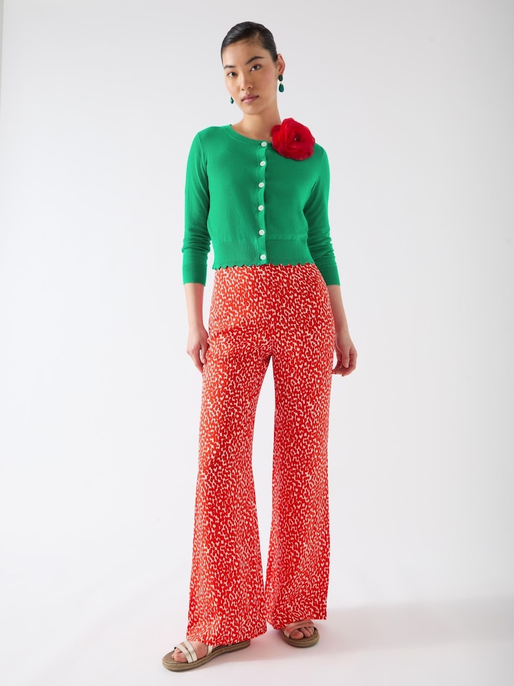 LK Bennett Green Vanessa Jelly Bean 100% Cotton Crew Neck Pointelle Detail Cardigan - Image 2 of 3
