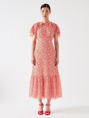 LK Bennett Pink Billie Multi Silk Blend Blossom Print Dress With Silk Metal Base - Image 1 of 4