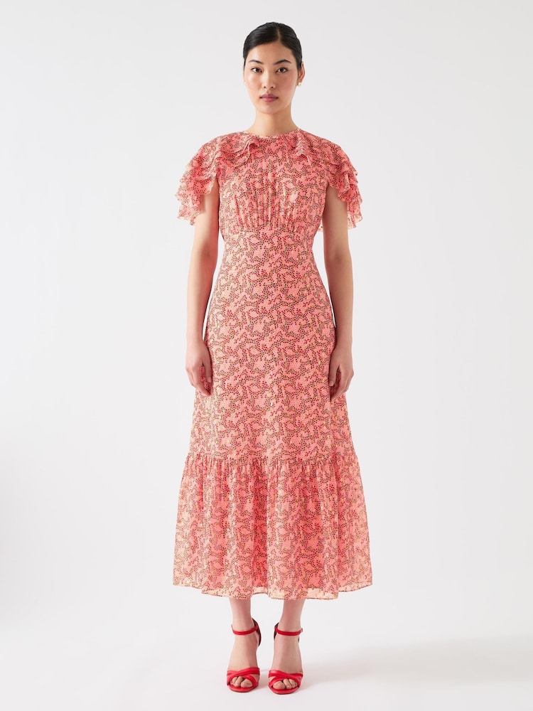 LK Bennett Pink Billie Multi Silk Blend Blossom Print Dress With Silk Metal Base - Image 1 of 4