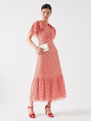 LK Bennett Pink Billie Multi Silk Blend Blossom Print Dress With Silk Metal Base - Image 2 of 4