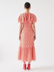 LK Bennett Pink Billie Multi Silk Blend Blossom Print Dress With Silk Metal Base - Image 3 of 4