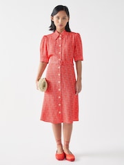 LK Bennett Red Petite Valerie Viscose Swirl Print Viscose Crepe Shirt Dress - Image 1 of 3