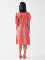LK Bennett Red Petite Valerie Viscose Swirl Print Viscose Crepe Shirt Dress - Image 2 of 3