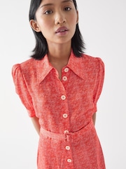 LK Bennett Red Petite Valerie Viscose Swirl Print Viscose Crepe Shirt Dress - Image 3 of 3