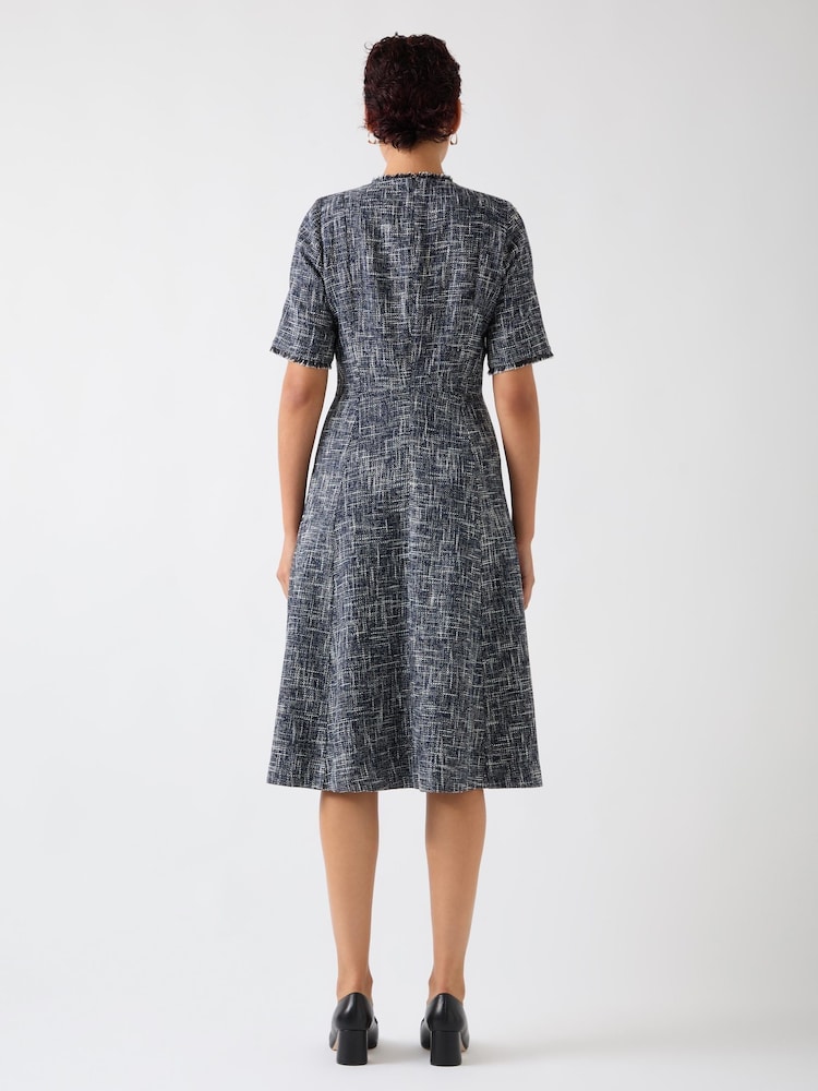 LK Bennett Blue Suzie Cotton Blend Tweed Button Through Dress - Image 2 of 3