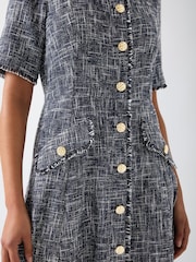 LK Bennett Blue Suzie Cotton Blend Tweed Button Through Dress - Image 3 of 3