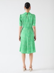 LK Bennett Green Esme Jelly Bean & Birch Viscose Ikat Spot Print Fit & Flare Collared Dress - Image 2 of 3