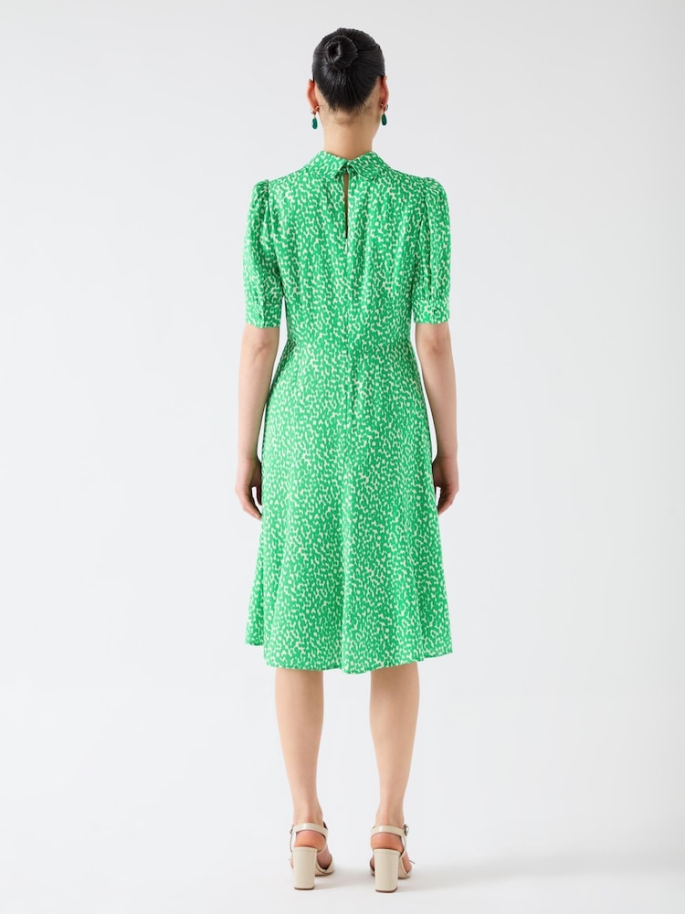 LK Bennett Esme Jelly Bean & Birch Viscose Ikat Spot Print Fit & Flare Collared Dress - Imagen 2 de 3 LK Bennett Esme Jelly Bean & Birch Viscose Ikat Spot Print Fit & Flare Collared Dress - Imagen 2 de 3