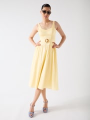 LK Bennett Yellow Alessia Italian Straw Multi 100% Cotton Belted Bustier Dress - Image 1 of 4