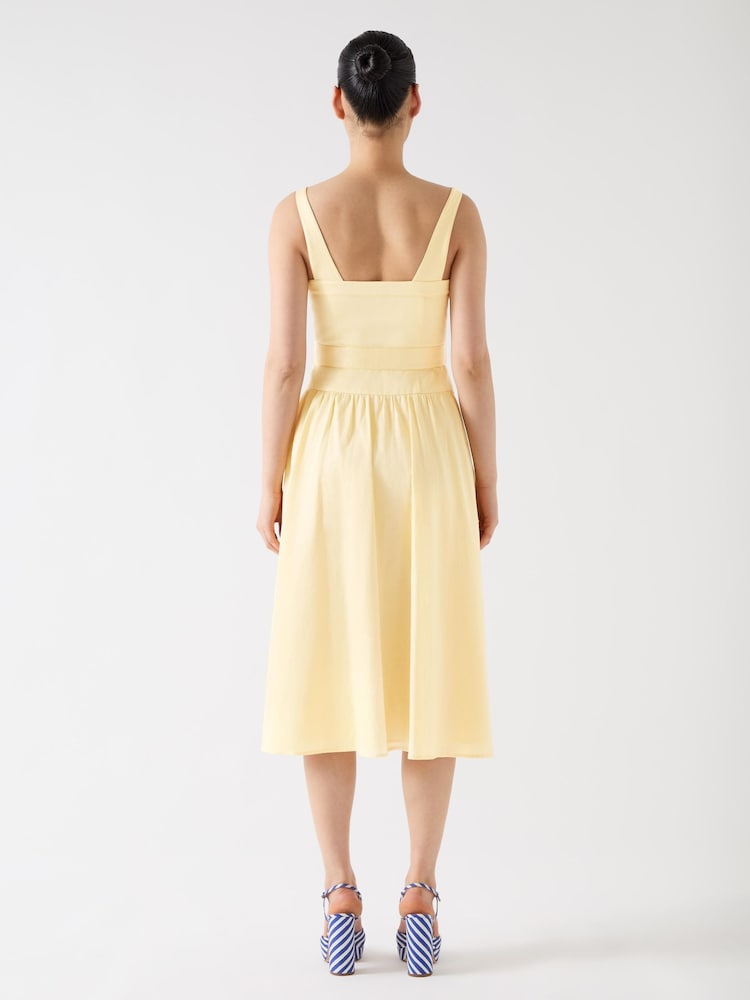 LK Bennett Yellow Alessia Italian Straw Multi 100% Cotton Belted Bustier Dress - Image 2 of 4