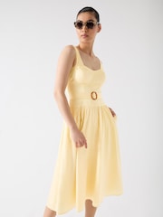 LK Bennett Yellow Alessia Italian Straw Multi 100% Cotton Belted Bustier Dress - Image 3 of 4