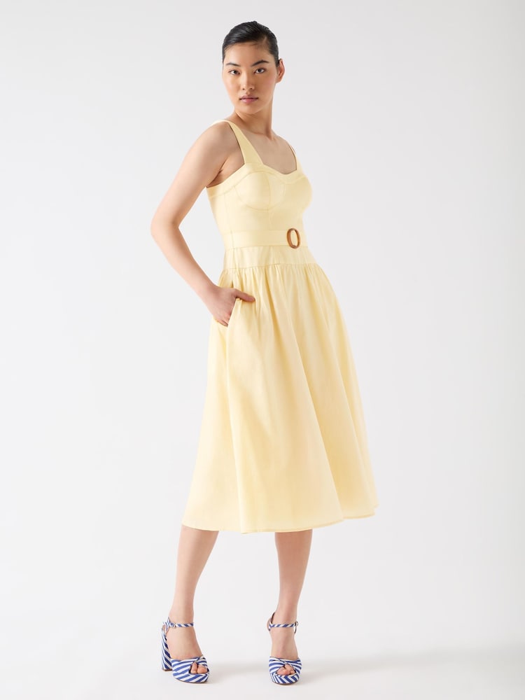 LK Bennett Yellow Alessia Italian Straw Multi 100% Cotton Belted Bustier Dress - Image 4 of 4
