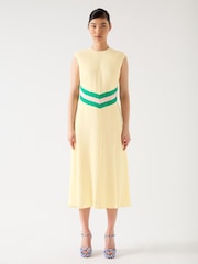 LK Bennett Yellow Rami Flan Multi Viscose Colour Block Waist Crepe Dress - Image 1 of 3