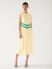 LK Bennett Yellow Rami Flan Multi Viscose Colour Block Waist Crepe Dress - Image 2 of 3