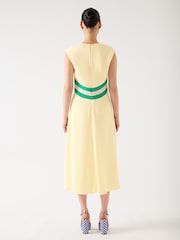 LK Bennett Yellow Rami Flan Multi Viscose Colour Block Waist Crepe Dress - Image 3 of 3