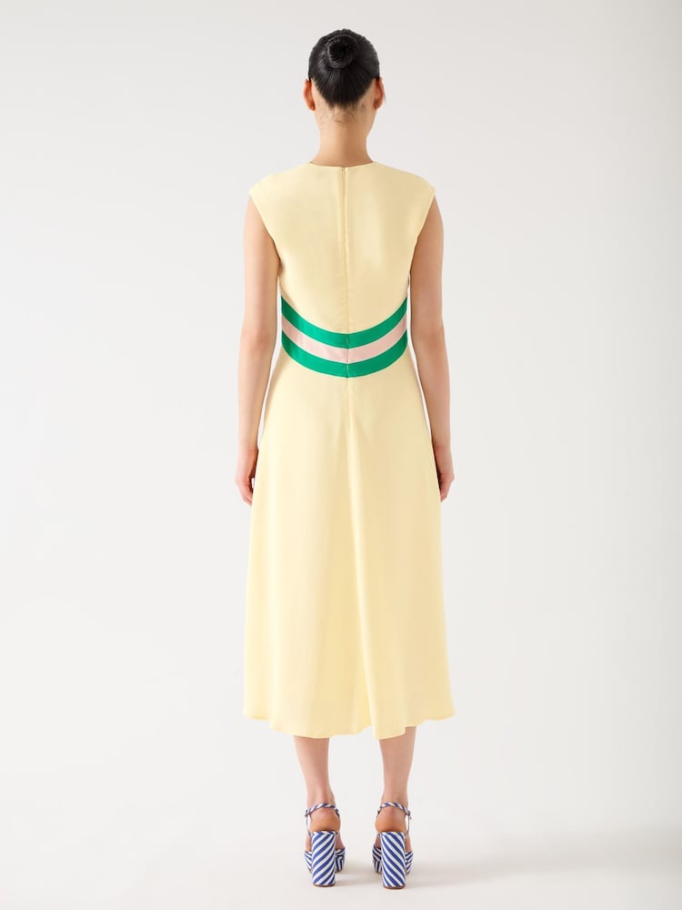 LK Bennett Yellow Rami Flan Multi Viscose Colour Block Waist Crepe Dress - Image 3 of 3