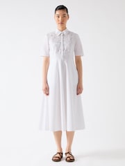 LK Bennett White Grace 100% Cotton Embroidered Lace Panel Bib Dress - Image 1 of 3