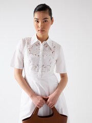 LK Bennett White Grace 100% Cotton Embroidered Lace Panel Bib Dress - Image 3 of 3
