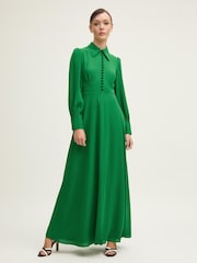 LK Bennett Green Harley Jelly Bean Crepe Maxi Dress With Button Front - Image 1 of 2