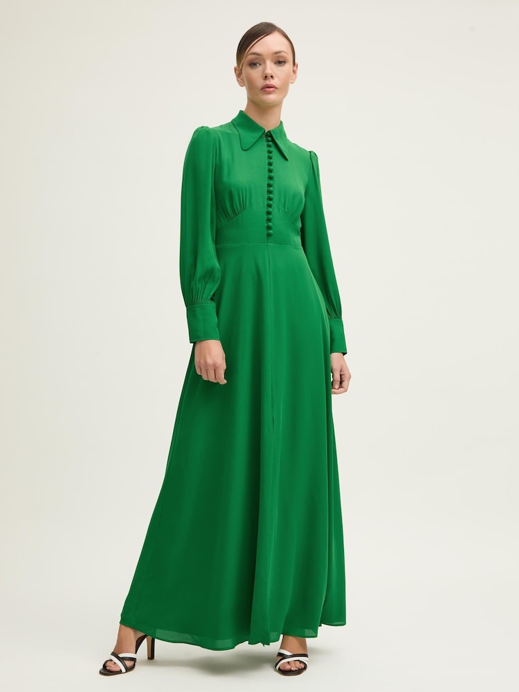 LK Bennett Green Harley Jelly Bean Crepe Maxi Dress With Button Front - Image 1 of 2