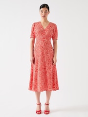 LK Bennett Red Rosamund Aurora Silk Blend Ikat Spot Print Silk Blend Dress - Image 1 of 4