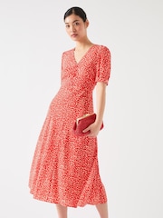 LK Bennett Red Rosamund Aurora Silk Blend Ikat Spot Print Silk Blend Dress - Image 2 of 4