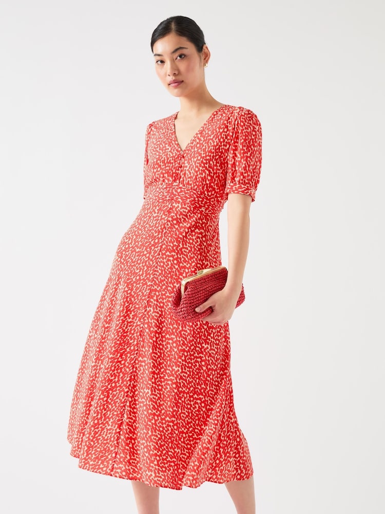 LK Bennett Red Rosamund Aurora Silk Blend Ikat Spot Print Silk Blend Dress - Image 2 of 4