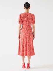 LK Bennett Red Rosamund Aurora Silk Blend Ikat Spot Print Silk Blend Dress - Image 3 of 4