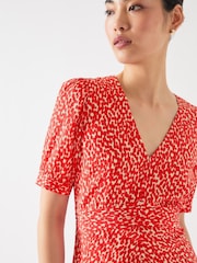 LK Bennett Red Rosamund Aurora Silk Blend Ikat Spot Print Silk Blend Dress - Image 4 of 4